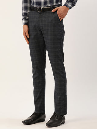 Indian Needle Men's Black Window Checked Formal Trousers