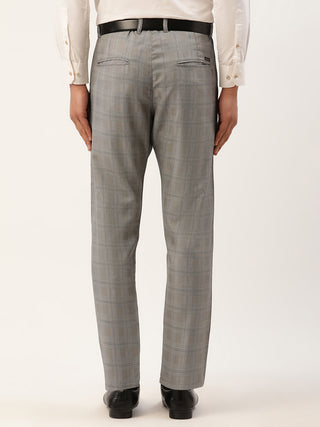 Indian Needle Men's Grey Window Checked Formal Trousers