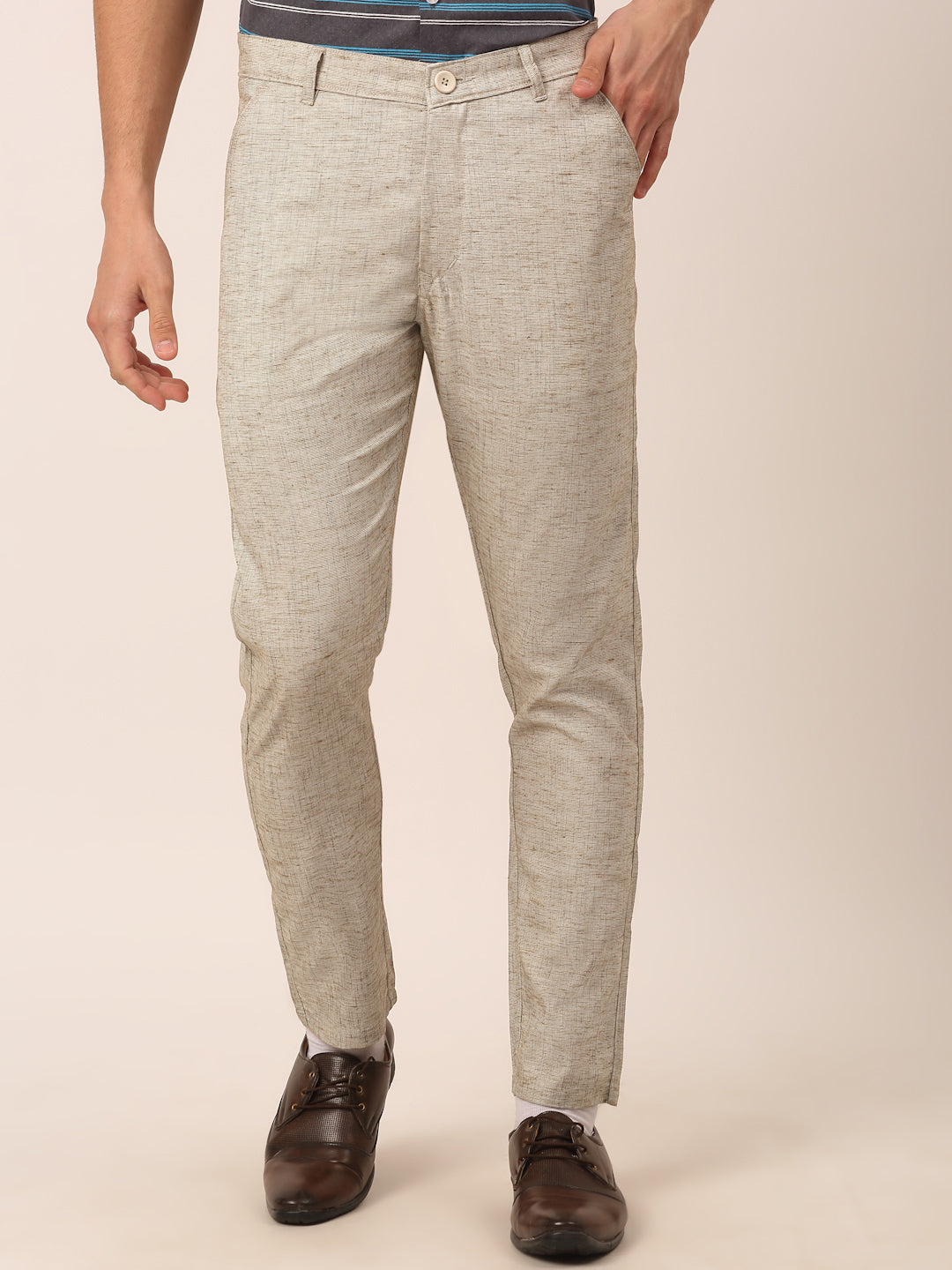 Buy online Beige Cotton Flat Front Formal Trouser from Bottom Wear for Men  by Jainish for ₹900 at 64% off | 2024 Limeroad.com