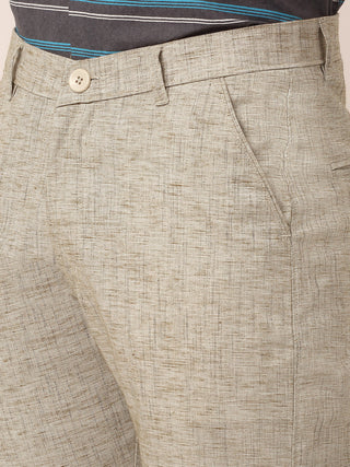 Indian Needle Men's Beige Linan Cotton Formal Trousers