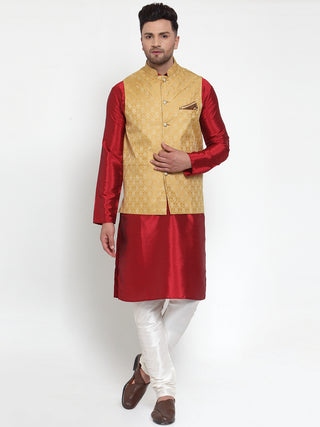 Jompers Men's Gold Woven Jacquard Nehru Jacket