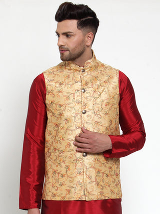 Jompers Men's Gold Embroidered Nehru Jacket