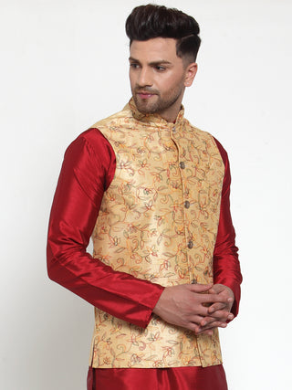 Jompers Men's Gold Embroidered Nehru Jacket