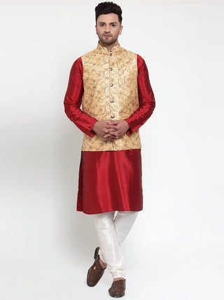 Jompers Men's Gold Embroidered Nehru Jacket