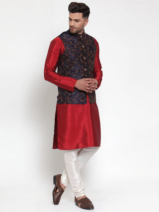 Jompers Men's Navy Embroidered Nehru Jacket