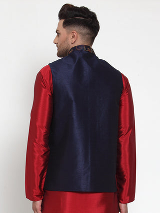 Jompers Men's Navy Embroidered Nehru Jacket