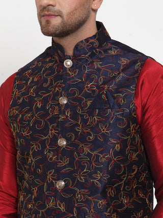 Jompers Men's Navy Embroidered Nehru Jacket