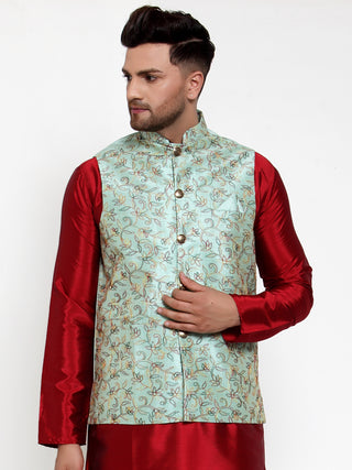Jompers Men's Blue Embroidered Nehru Jacket