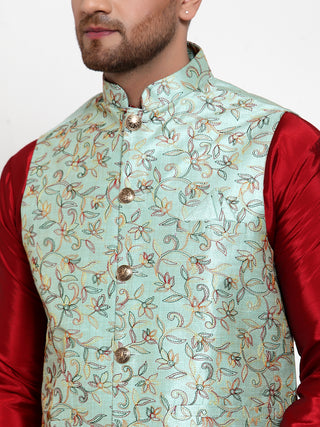 Jompers Men's Blue Embroidered Nehru Jacket