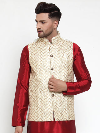 Jompers Men's Cream Embroidered Nehru Jacket