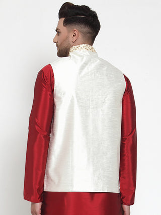 Jompers Men's Cream Embroidered Nehru Jacket