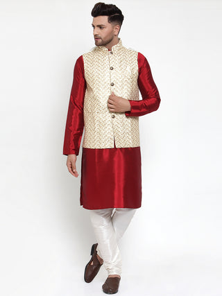 Jompers Men's Cream Embroidered Nehru Jacket