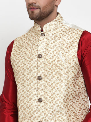 Jompers Men's Cream Embroidered Nehru Jacket
