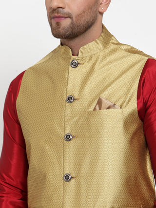 Jompers Men's Gold Woven Jacquard Nehru Jacket
