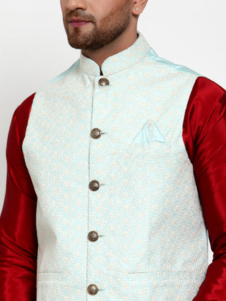 Jompers Men's Blue Embroidered Nehru Jacket