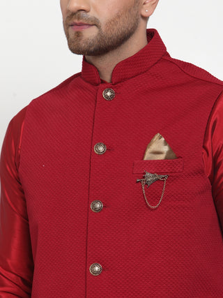 Jompers Men's Maroon Woven Nehru Jacket