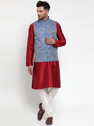 Jompers Men's Blue Woven Jacquard Nehru Jacket