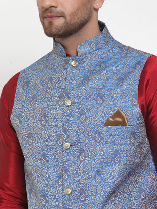 Jompers Men's Blue Woven Jacquard Nehru Jacket