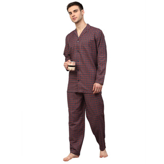 Indian Needle Men's Maroon Checked Night Suits