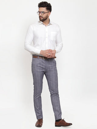Indian Needle Men's Blue Checked Formal Trousers