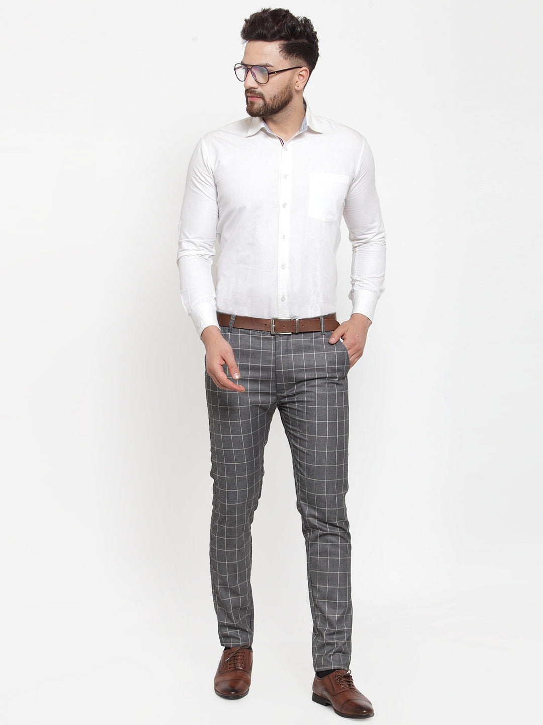 Light Grey Check Skinny Trousers  New Look