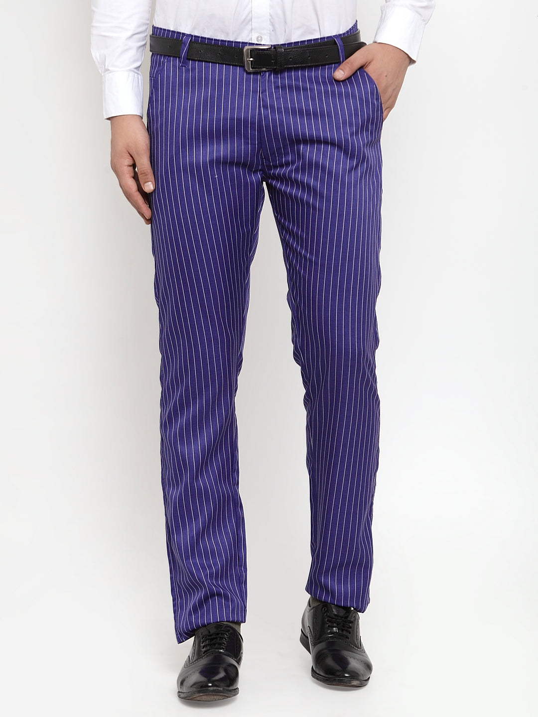 Indian Needle Men's Blue Cotton Striped Formal Trousers – Jompers