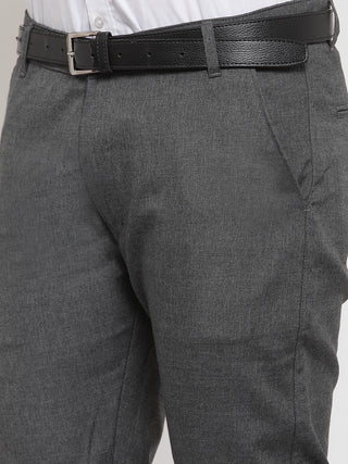 Indian Needle Men's Black Cotton Solid Formal Trousers