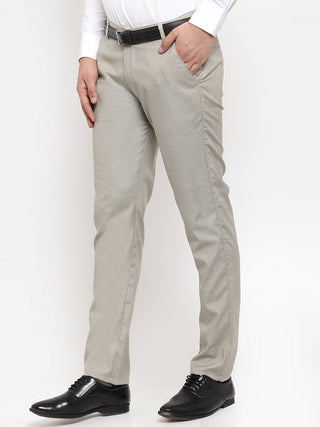 Indian Needle Men's Grey Cotton Solid Formal Trousers