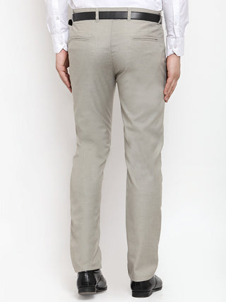 Indian Needle Men's Grey Cotton Solid Formal Trousers