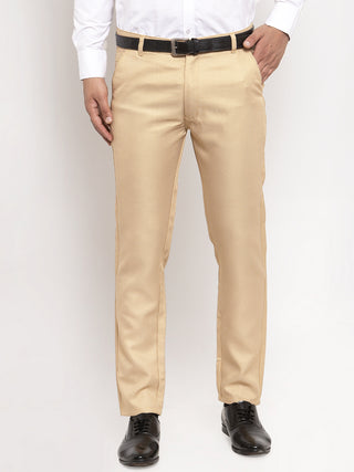 Indian Needle Men's Gold Cotton Polka Dots Formal Trousers