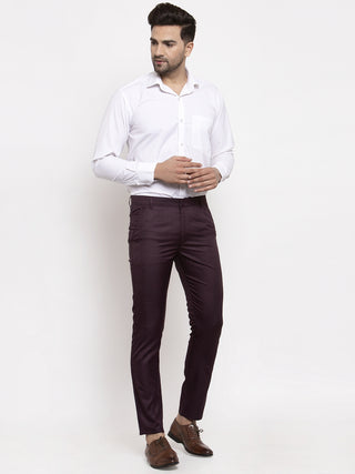 Indian Needle Men's Purple Cotton Solid Formal Trousers