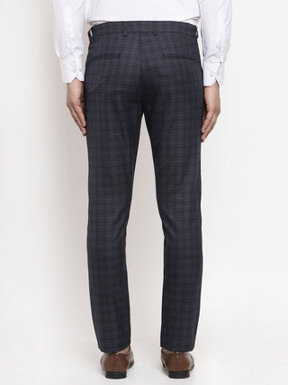 Indian Needle Men's Black Cotton Checked Formal Trousers