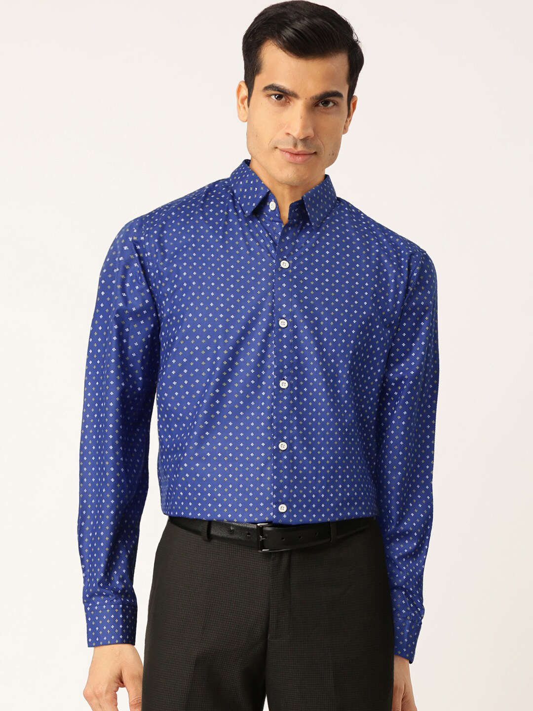 Jainish Blue Men's Cotton Printed Formal Shirts