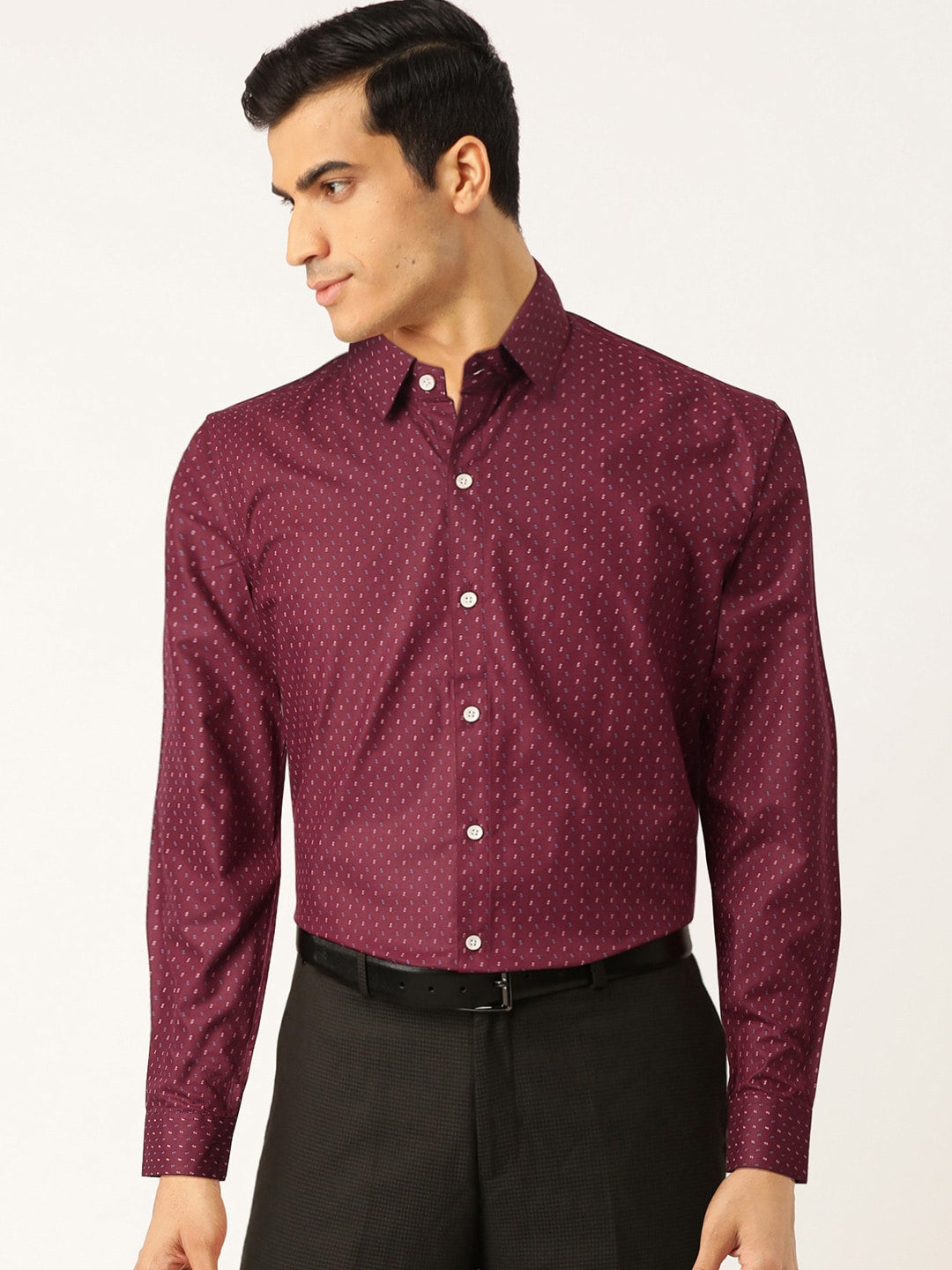 Jainish Purple Men's Cotton Printed Formal Shirts
