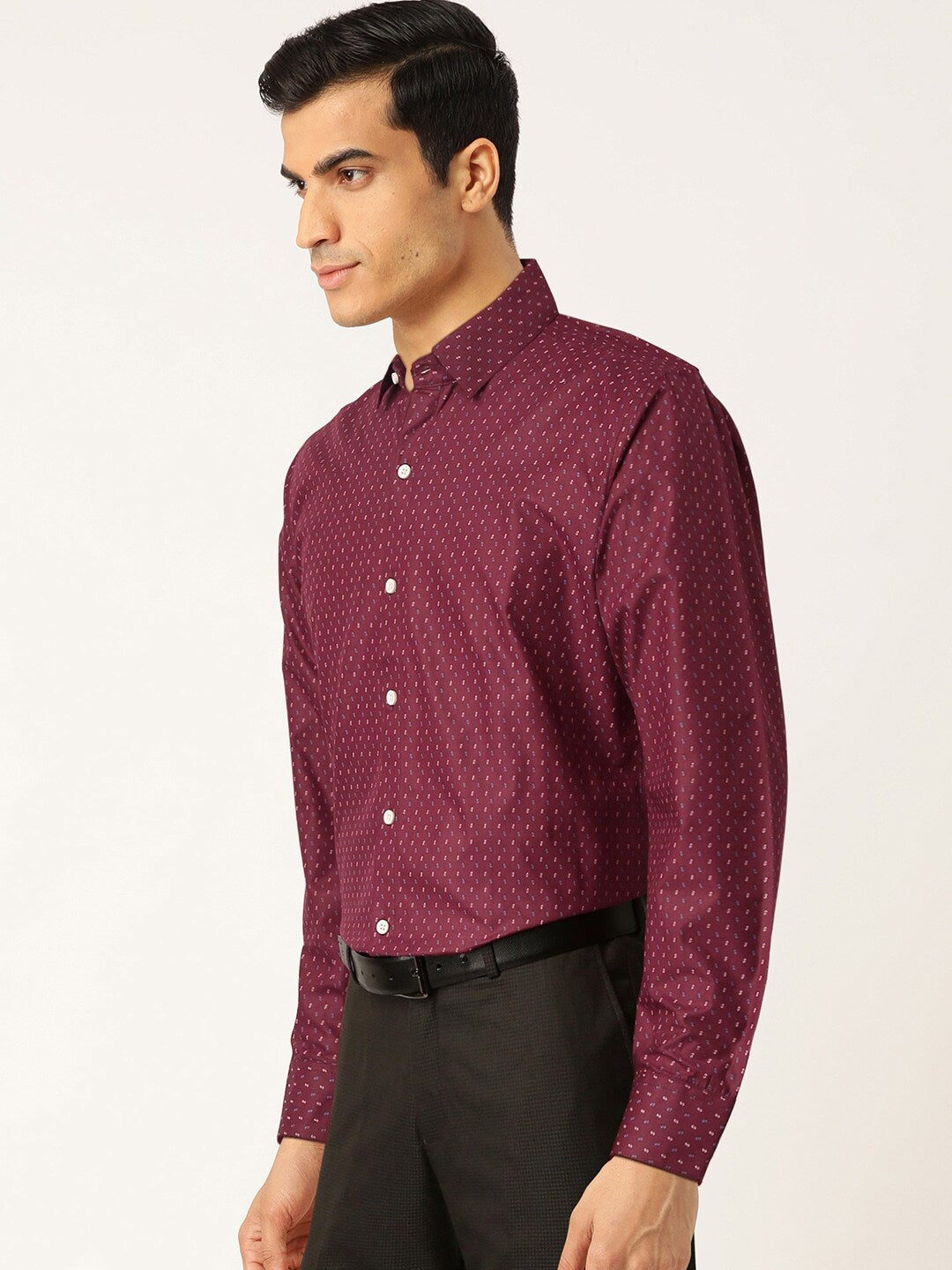 Jainish Purple Men's Cotton Printed Formal Shirts