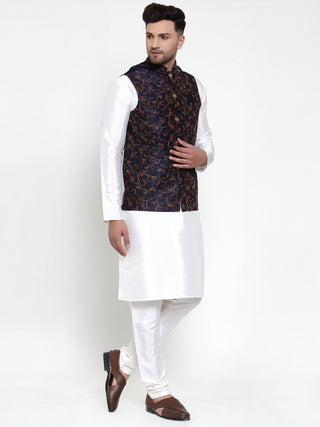Jompers Men's Solid Dupion Kurta Pajama with Woven Nehru Jacket
