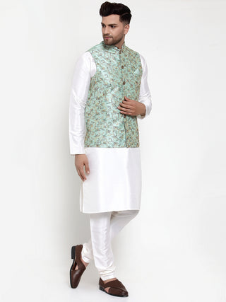 Jompers Men's Solid Dupion Kurta Pajama with Woven Nehru Jacket