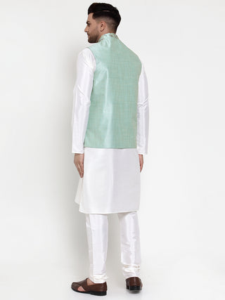 Jompers Men's Solid Dupion Kurta Pajama with Woven Nehru Jacket