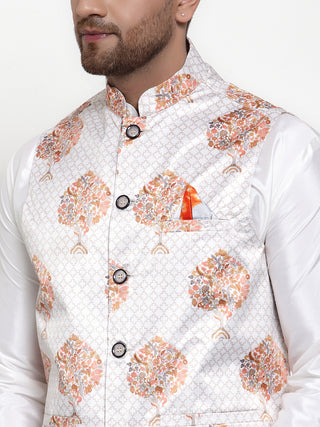 Jompers Men's Solid Dupion Kurta Pajama with Printed Nehru Jacket