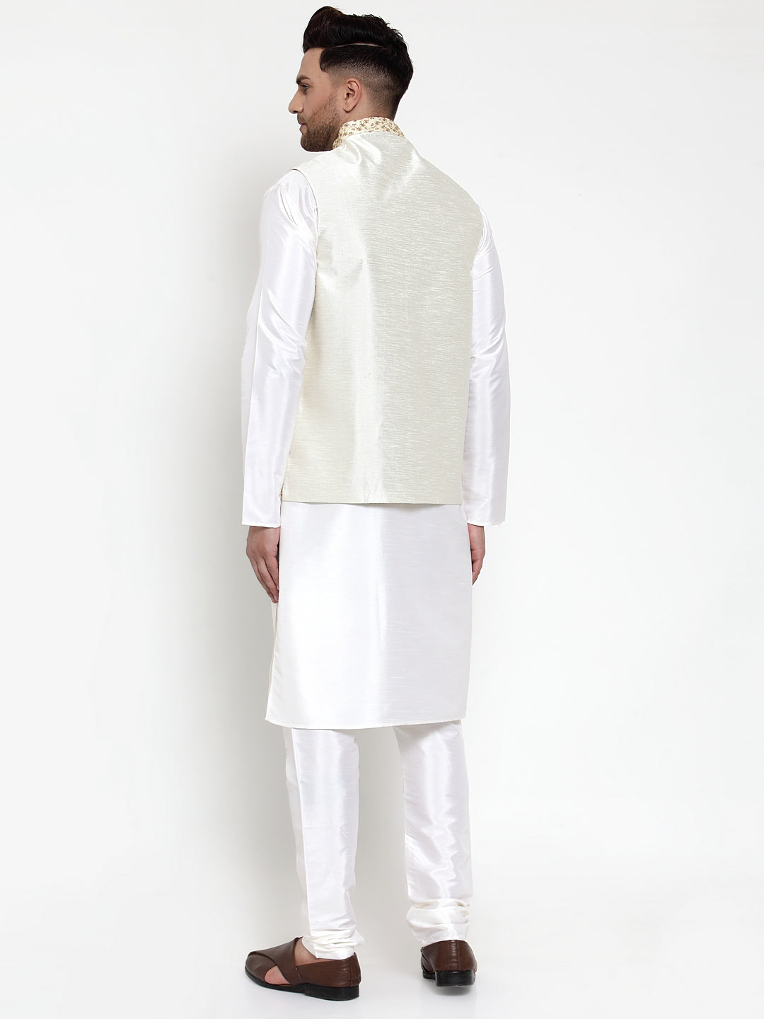 Jompers Men's Solid Dupion Kurta Pajama with Embroidered Nehru Jacket
