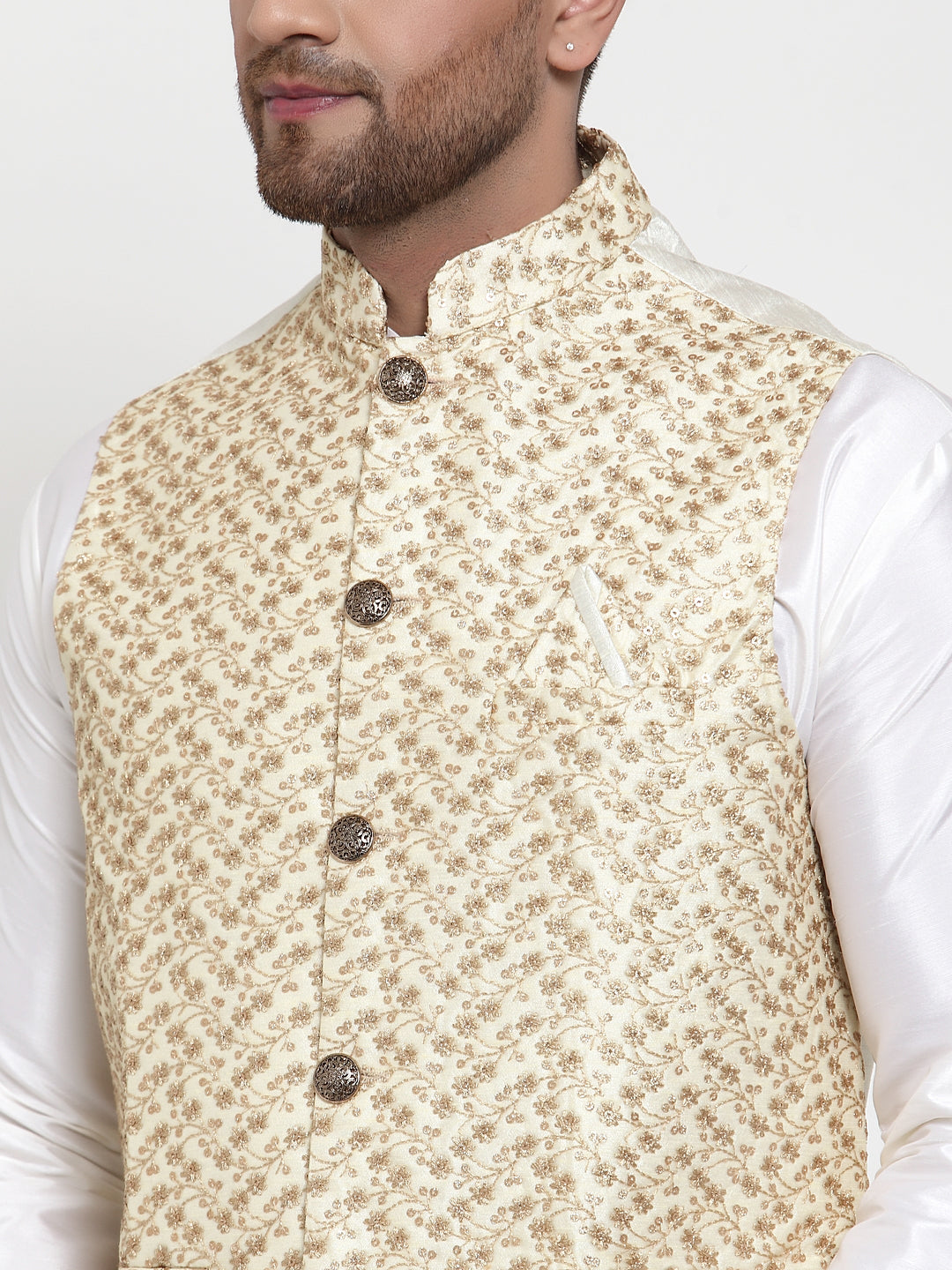 Jompers Men's Solid Dupion Kurta Pajama with Embroidered Nehru Jacket