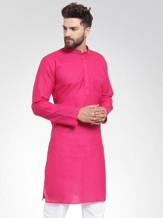 Men Pink & White Solid Kurta Only