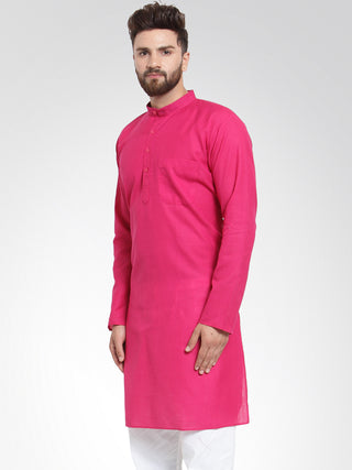 Men Pink & White Solid Kurta Only