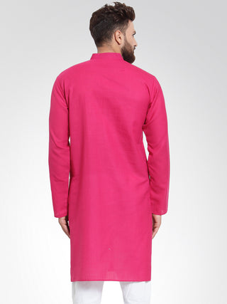 Men Pink & White Solid Kurta Only