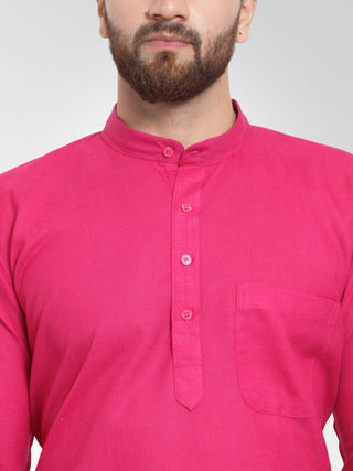 Men Pink & White Solid Kurta Only