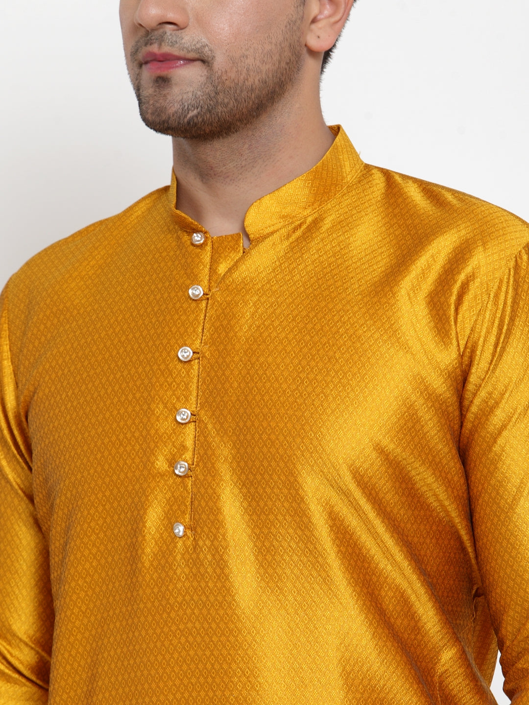 Jompers Men's Yellow Jacquard Kurta Payjama Sets