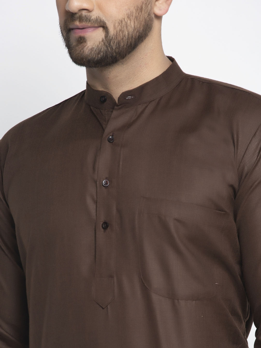Jompers Men's Coffee Cotton Solid Kurta Only