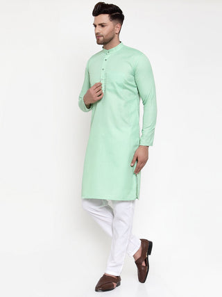 Jompers Men Green & White Solid Kurta Only