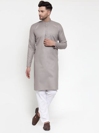 Jompers Men Grey & White Solid Kurta Only