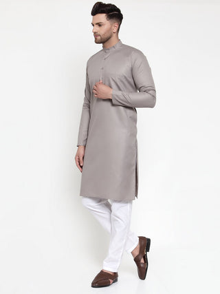 Jompers Men Grey & White Solid Kurta Only